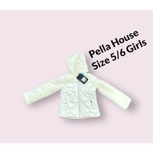 Swiss Alps Girls Hooded Quilted Fleece Jacket Size 5-6 Full Zip Vanilla Pockets